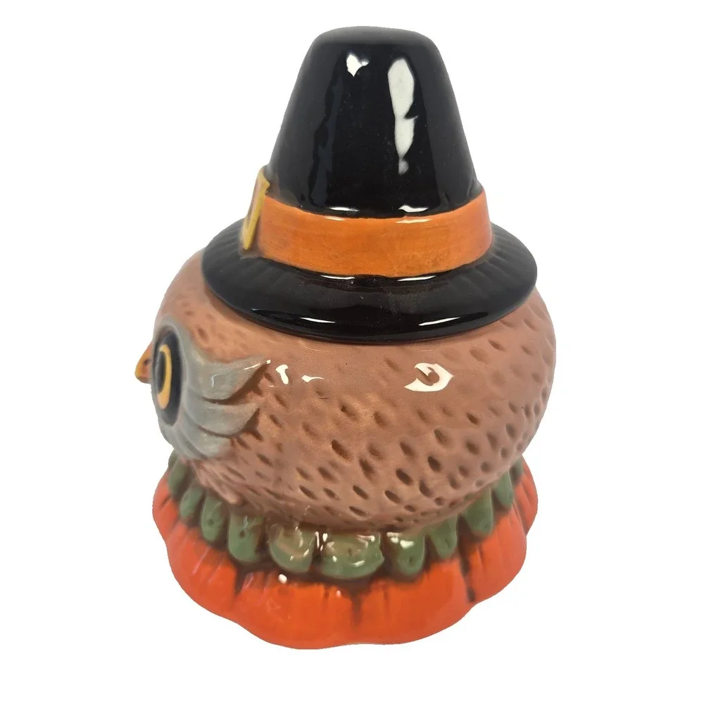 Johanna Parker Transpac Halloween Owl Witch Hat Ceramic Canister Candy Jar 5.5